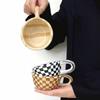 1pc Creative Ceramic Checkered Pattern Tea Cup, Irregular Chessboard Coffee Cup