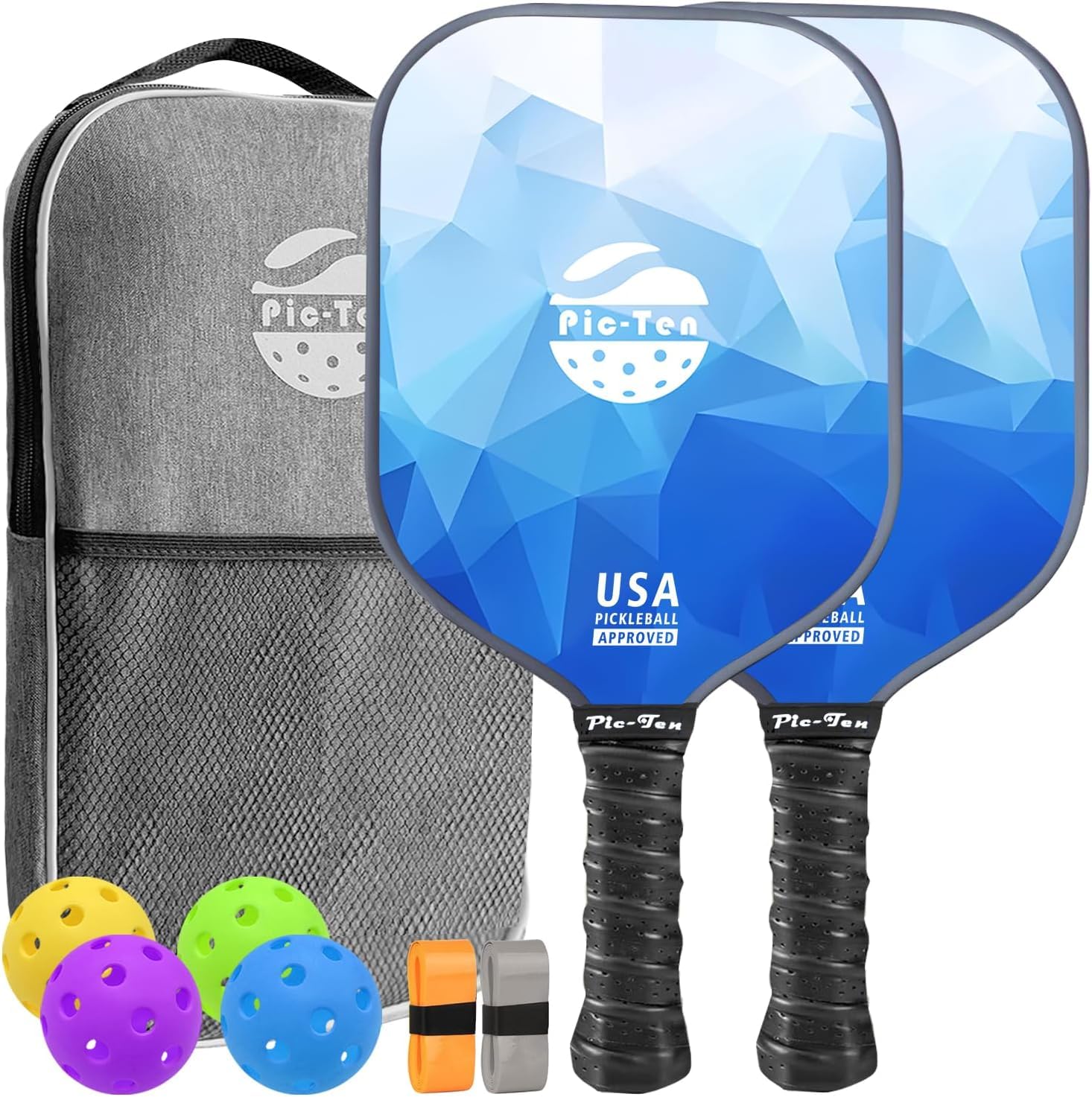 

Pic-Ten Pickleball Paddle 2-Piece Set USAPA Approved Fiberglass Surface Lightweight High-Performance Polypropylene Honeycomb Core Non-Slip