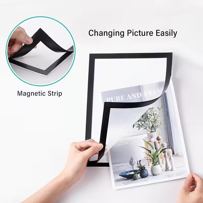 Set of 3 Magnetic Wall Frames - Self-Adhesive, Vertical Photo & Document Display, Matte B/W