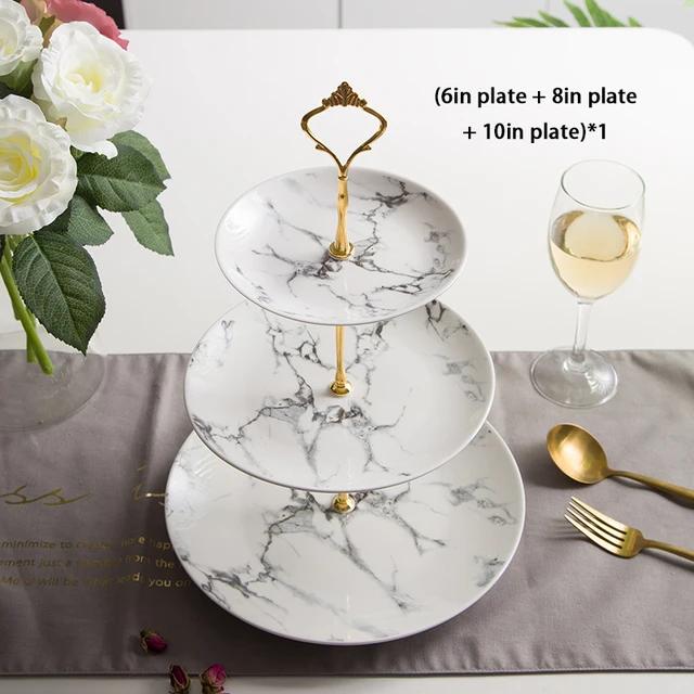 Marble Ceramic Fruit Plates Set Cake Stand Plate Buffet Snack Dishes Candy Dish Bread Porcelain Tray Marbling Tableware Decor