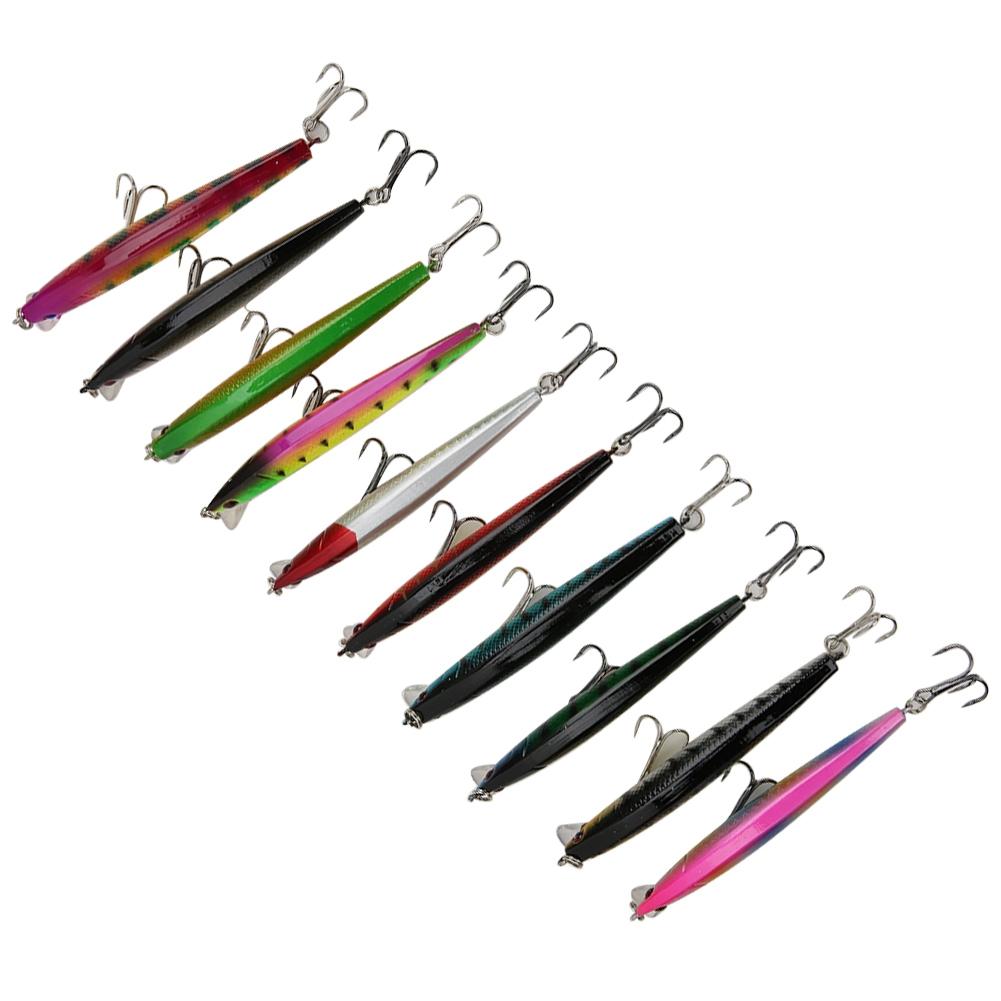 10Pcs Hard Bait Lures Durable Plastic with Hooks Fishing Tackle Accessories 8.5g 9.5cm