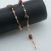 Women 14K Rose Gold Green Brown Bead Bracelet Necklace Earring Set Jewelry
