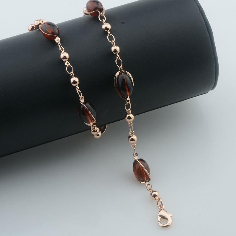 Women 14K Rose Gold Green Brown Bead Bracelet Necklace Earring Set Jewelry