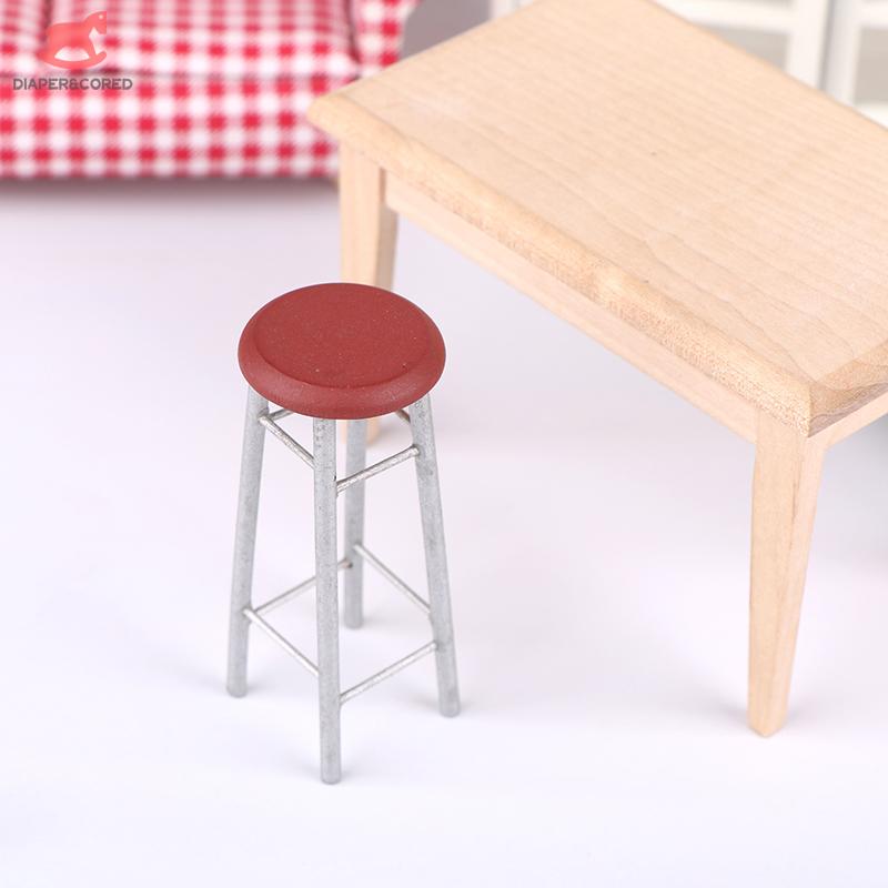 1Pcs Dollhouse Miniature Bar Stool Chair High Stool Doll House Mini Round Stool Pocket Stool Model Furniture Decor Kid Toy