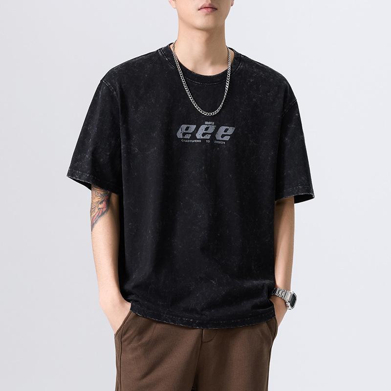 New Summer Short-sleeved Men's Large Size Loose Cotton Round Neck Printed Shirt