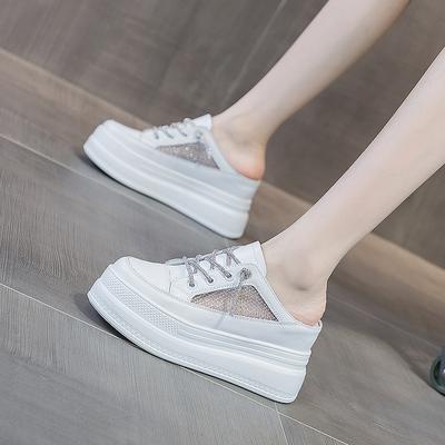 8cm Glitter Platform Slippers Women Summer Shoes Wedge Sandals Slides Shoes Sneakers Slip On Microfiber Leather Mesh