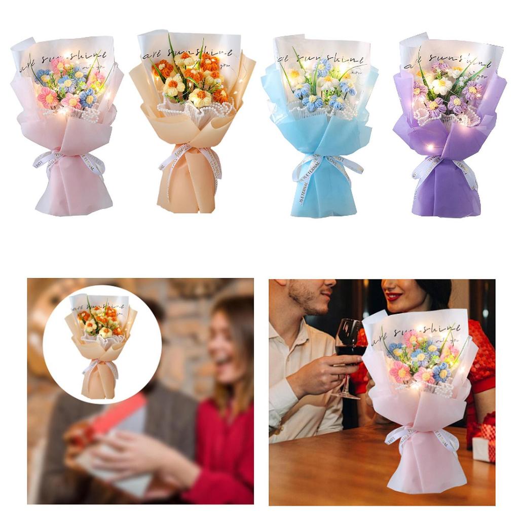 Crochet Flower Bouquet with Light for Mother Day Father's Day Festival