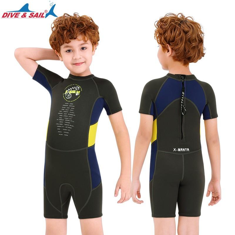 Kids 2.5mm Neoprene Wetsuit Short Sleeve Full Body Surfing Dive Suit Boys UV Protection Warm Water Sports