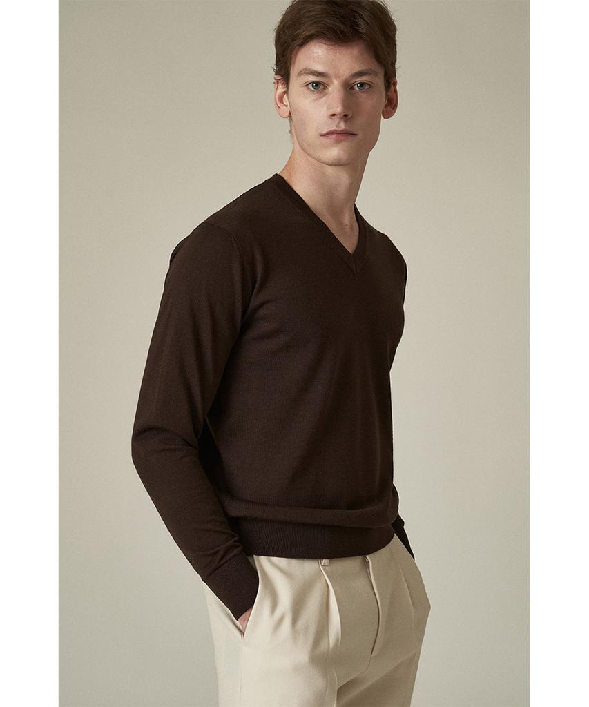 IOLO Silk Blended V-Neck Sweater_Dark Brown