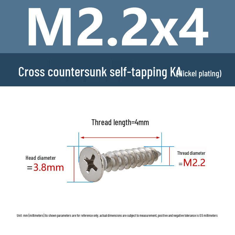 YiguYigu Nickel-Plated Phillips Flat Head Self-Tapping Screws M1-M5, Carbon Steel