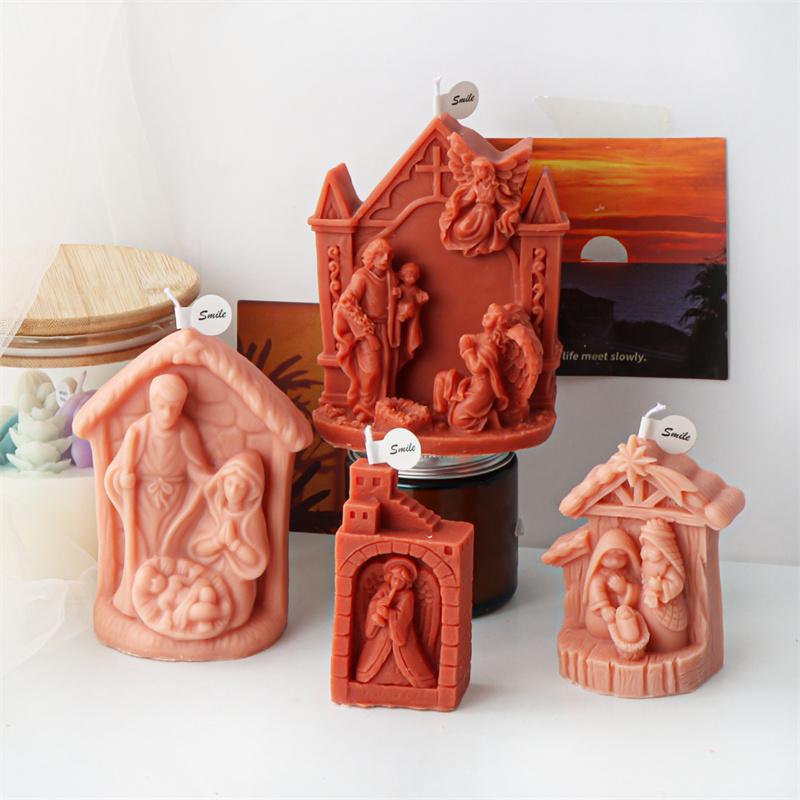 3D Jesus Family Resin Silicone Mold DIY Virgin Mary Aroma Plaster Candle Making Creative Jesus Family House Modeling Mold