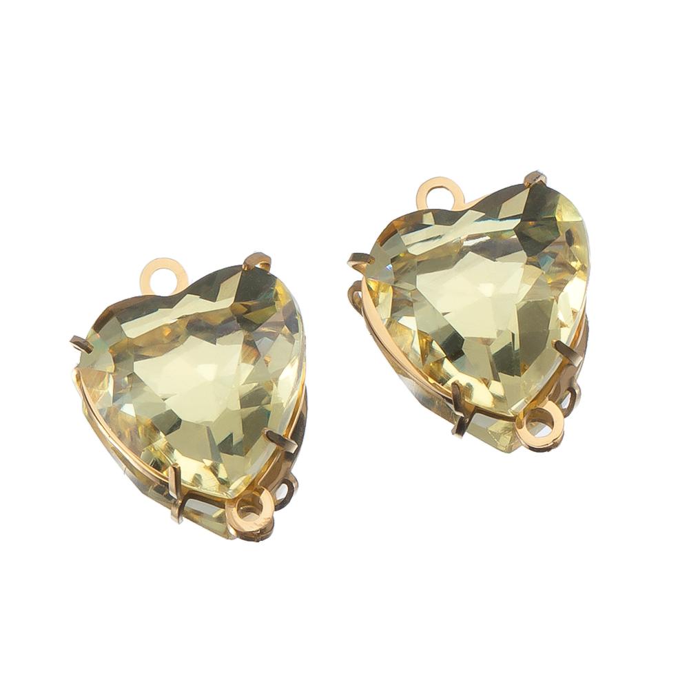 10pcs Glass Heart Pendants Base Stainless Steel Double Hole Colorful Crystal Charms Connector for DIY Necklace Jewelry Makings