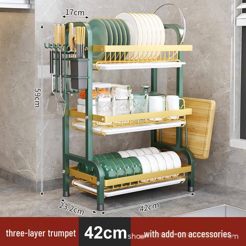 Multifunctional Kitchen Dish Rack: Countertop Draining Rack with Chopstick and Knife Holder for Dish Cabinets