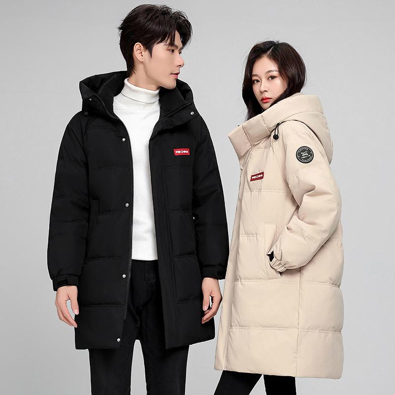 New down jacket men's and women's medium and long thickened warm white duck down fashionable versatile couple coat