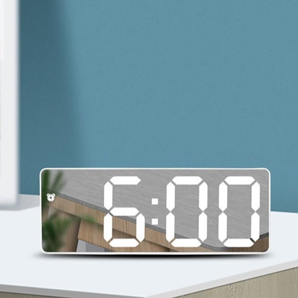 Temperature Display LED Desk Clock 12/24H Display Mirror Digital Alarm Clock  Office