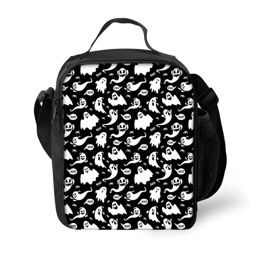 Ghost Pattern Shoulder Strap Lunch Bag for Boy and Girls Best Gifts 2D Flat Cartoon School Bento Lunch Box Bag for Children