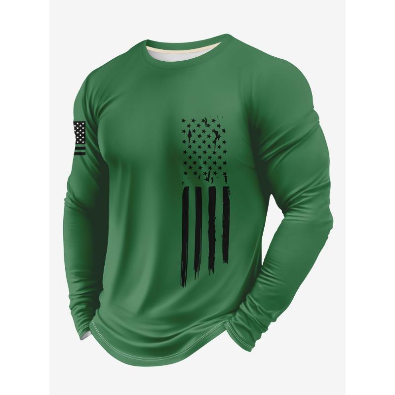 Men s casual sports 3D printed round neck long sleeve top S