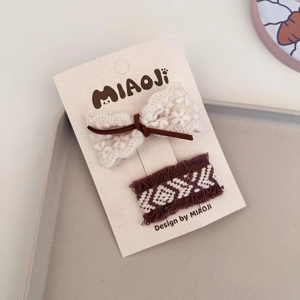 Lace Bow Press Clip Beige Coffee Color Bowknot Floral Hairpin Sweet Princess Baby Headwear Hair Clip