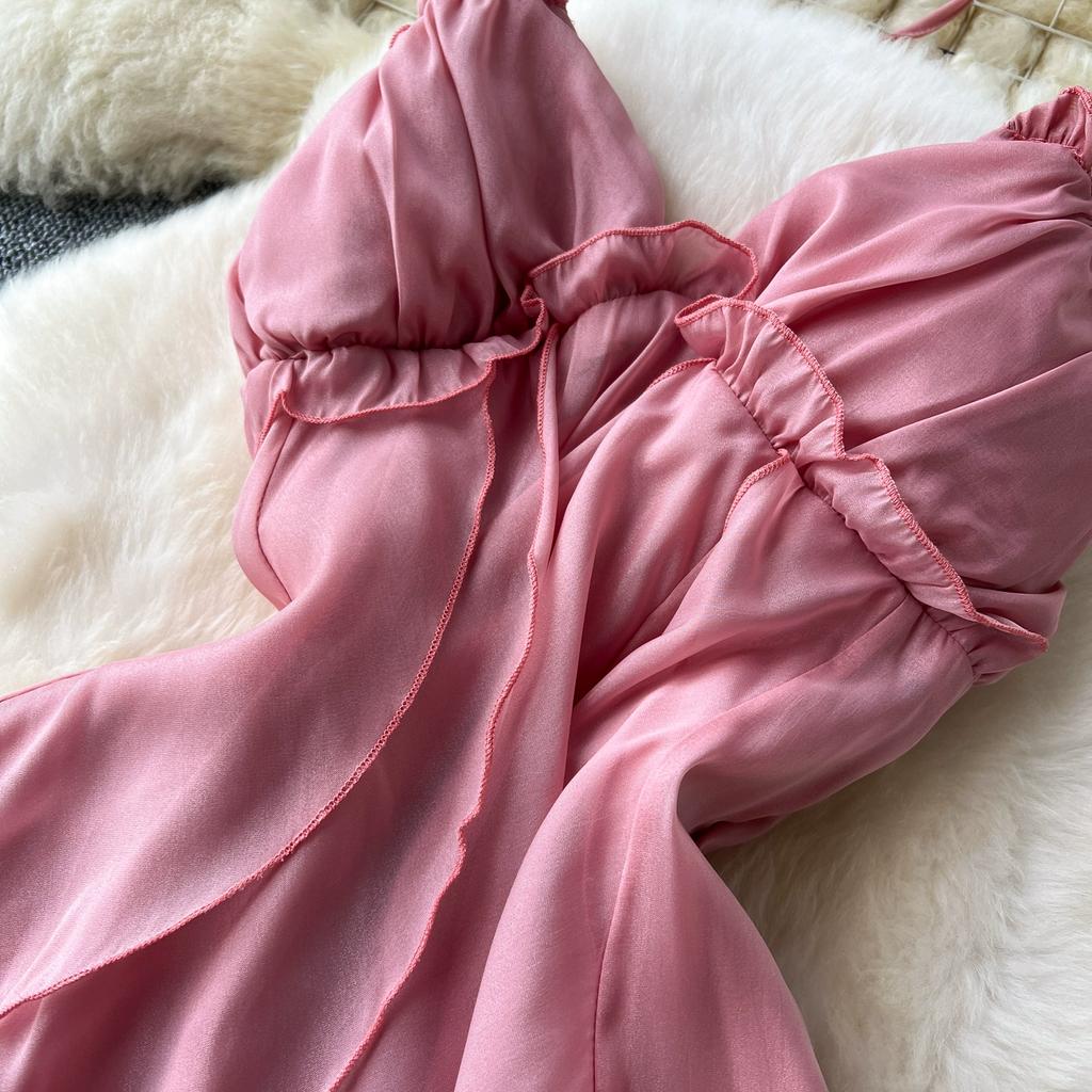 Sommer Kvinner Sexy Spaghetti Stropp V-hals Tynn Chiffon Lange Maxi Holiday Beach Kjoler