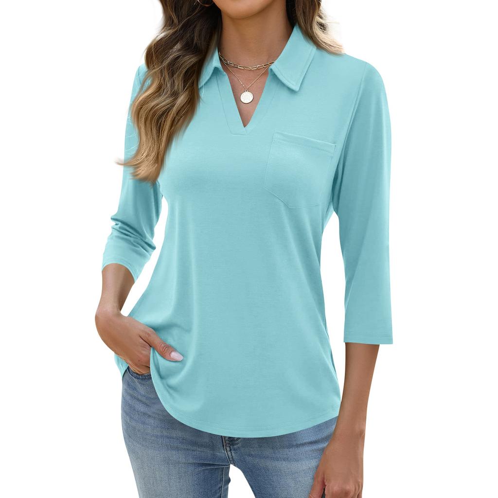 Womens Tops Long Sleeve V Neck Collared Blouse Casual Tops for Women Trendy Womens Tops Tees & Blouses
