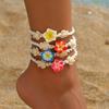 Chaîne de cheville Bohème Fleur Colorée Céramique Douce pour Femmes Corde Tressée Faite à la Main Bracelets de Cheville Réglables Accessoires Zirconium Cadeaux