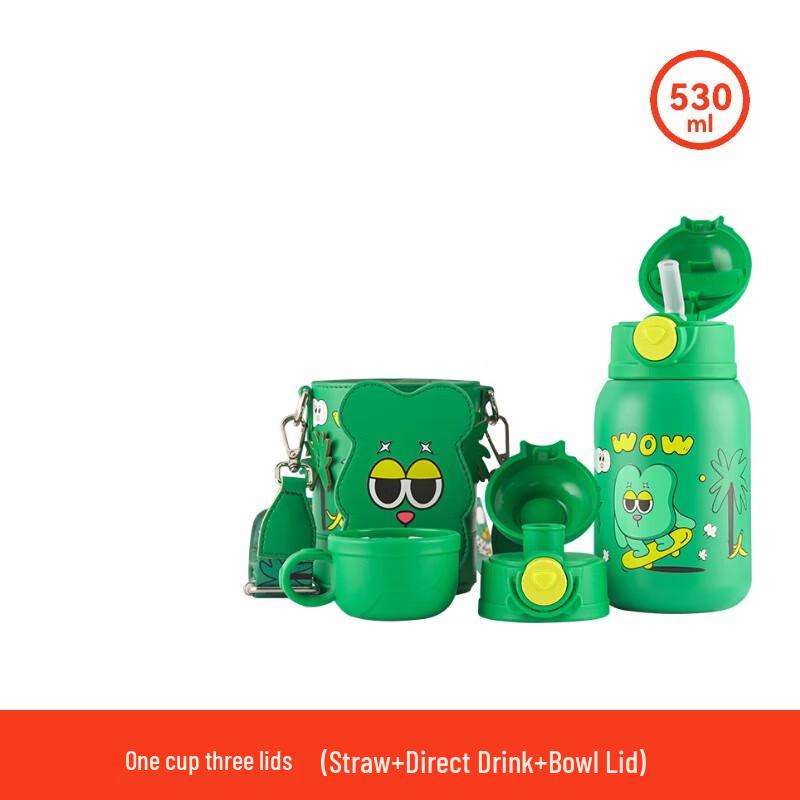 BEDDYBEAR 316 Stainless Steel Kids Portable Water Bottle with Straw, 530ml