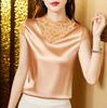2023 Plus Size Lace High Collar Sleeveless Silk Satin Vest