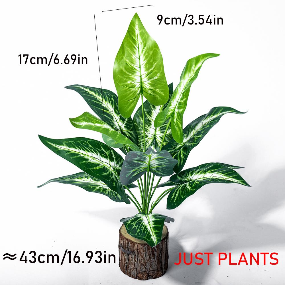 

43cm 12 Forks Artificial Monstera Tree Green Fake Plants Plastic Evergreen Leaves Tropical Faux Palm Leaf For Home Garden Decor