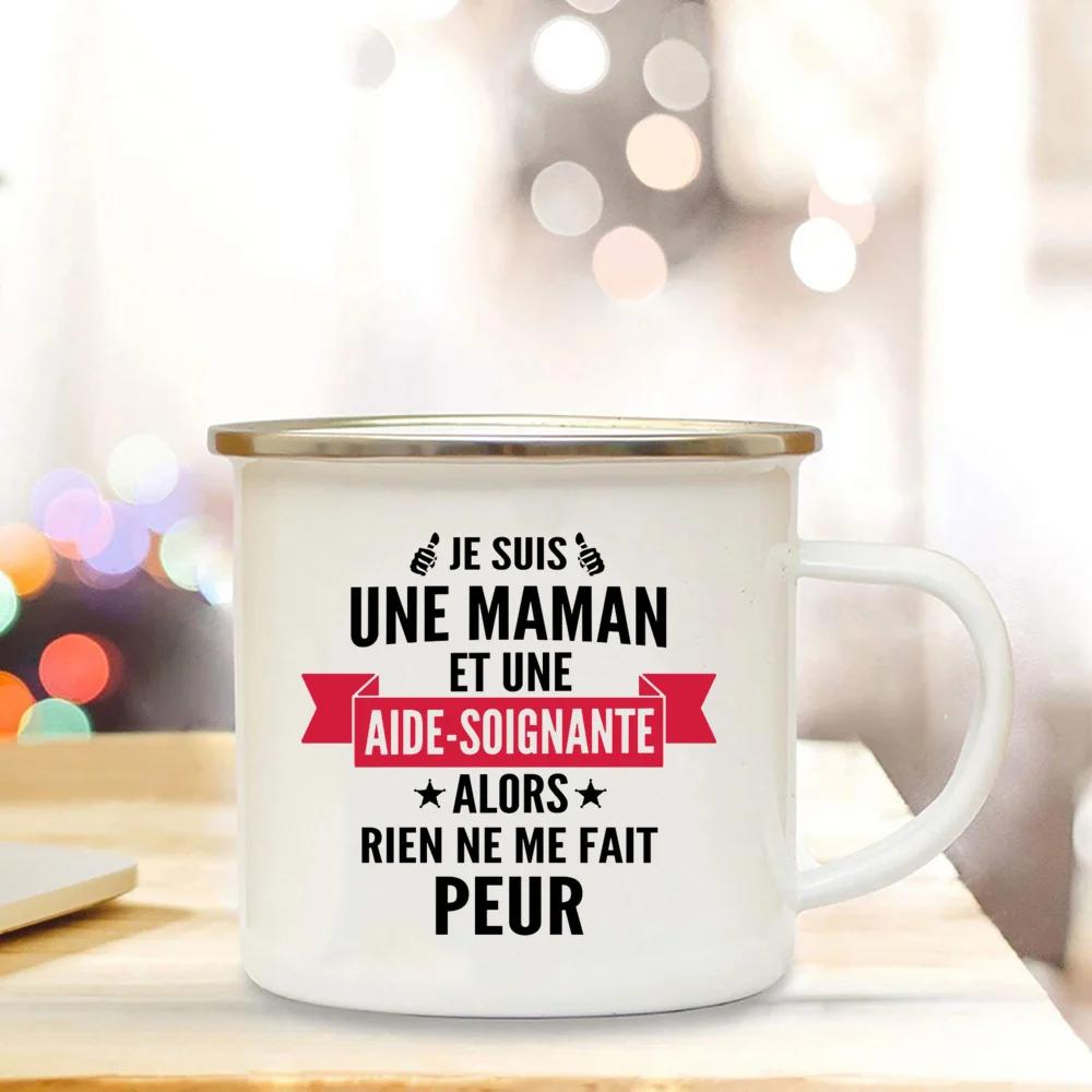 Best Mom In The World French Print Enamel Mug Creative Coffee Cup Drinks Water Milk Cup Enamel Mug Home Drinkware Gift for Maman