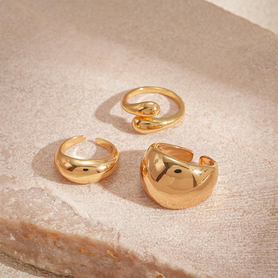 Three-piece pleated smooth water drop open ring niche jewelry