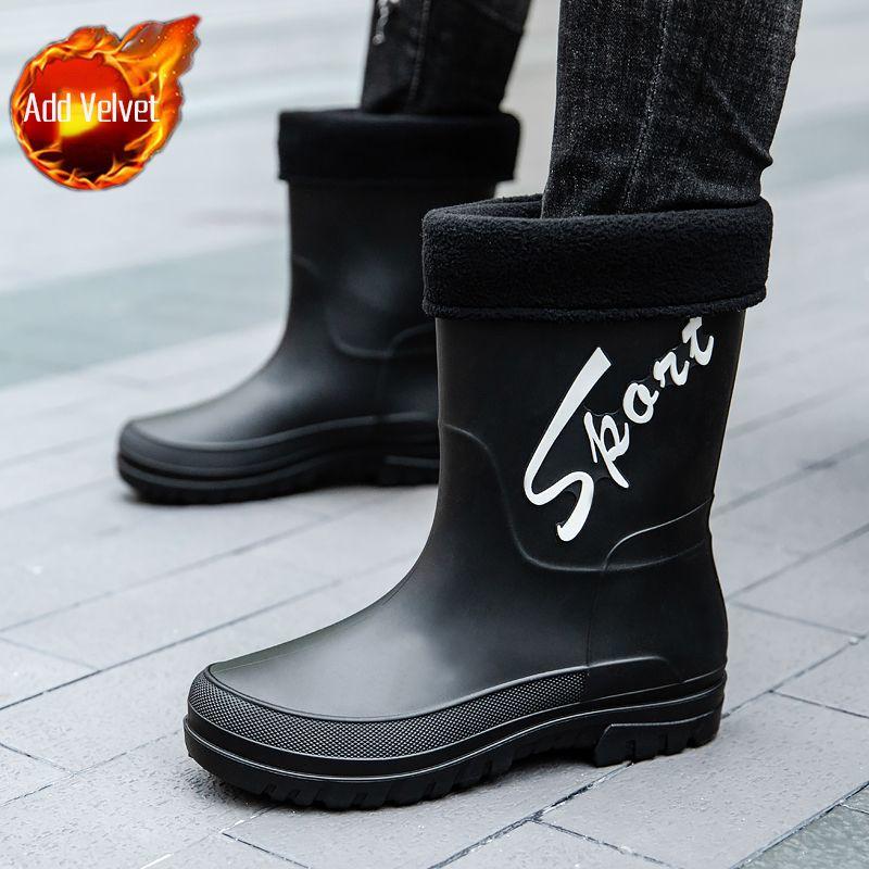 Non Slip Plus Big Size Half High Male Shoes Round Toe Fashion Wear-resistant Original Work Galoshes for City Men's Rain Boots