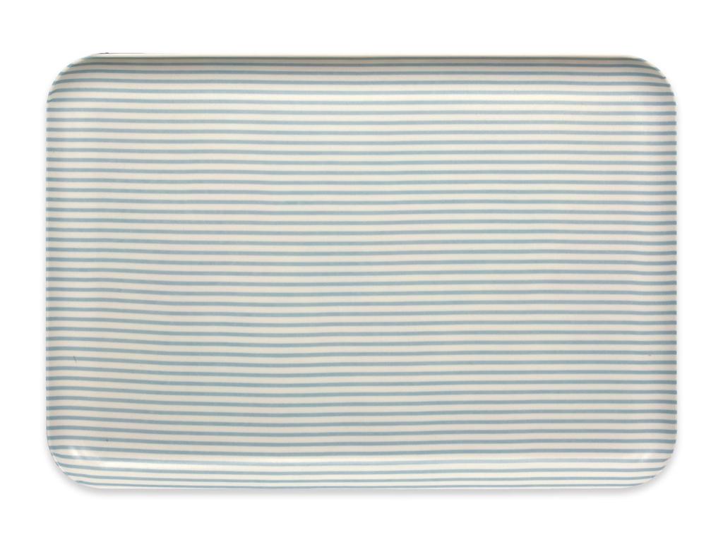 TATSU-CRAFT CN Tray, Large, 39cm, Striped Blue, Non-Slip, Stylish and Cute Plastic Tray for Kitchen, Placemat, Waterproof, Large, Commercial Use,