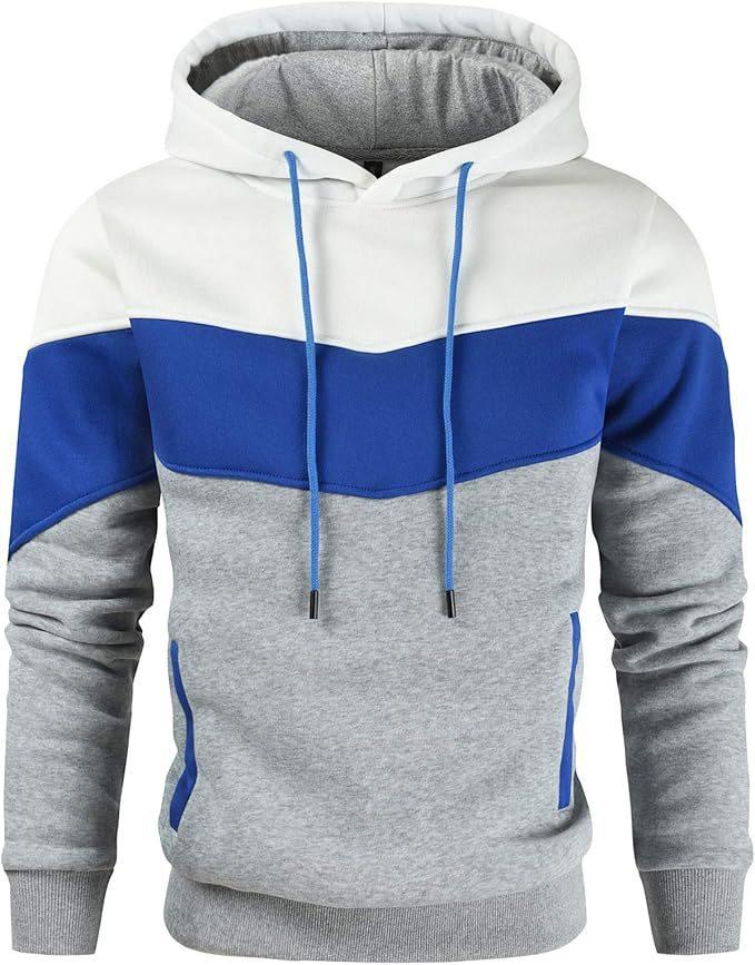 Men's Fashionable Printed Hooded Sweatshirt - European & American Casual Sports Color Block Top for Spring & Autumn