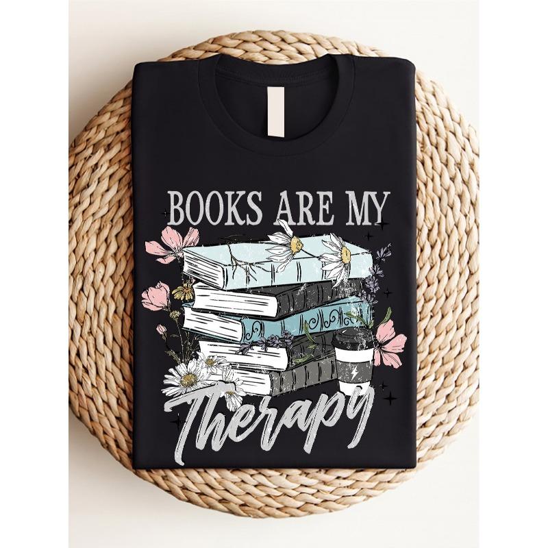European size Book Lover T-Shirt, Books Are My Therapy T-Shirt, Funny Reading Shirt, Nerdy Graphic T-Shirt, Cute Gift for Readers