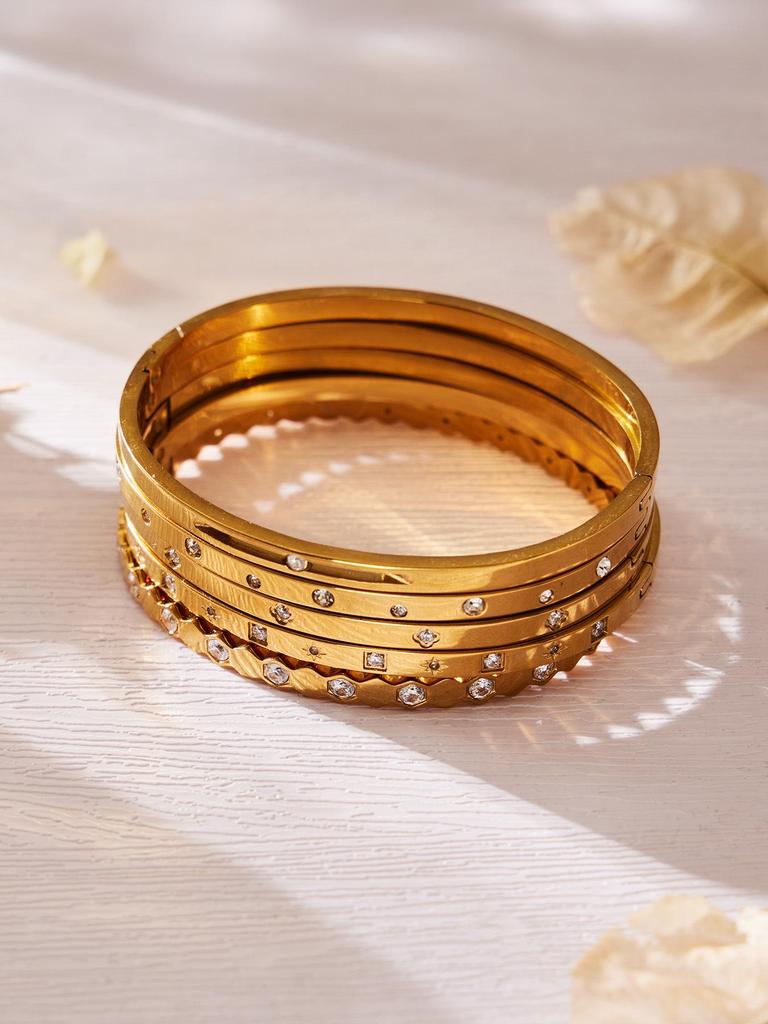 Stainless Steel Geometric Zirconia Bracelet - Chic European American Cross-Border Style Set