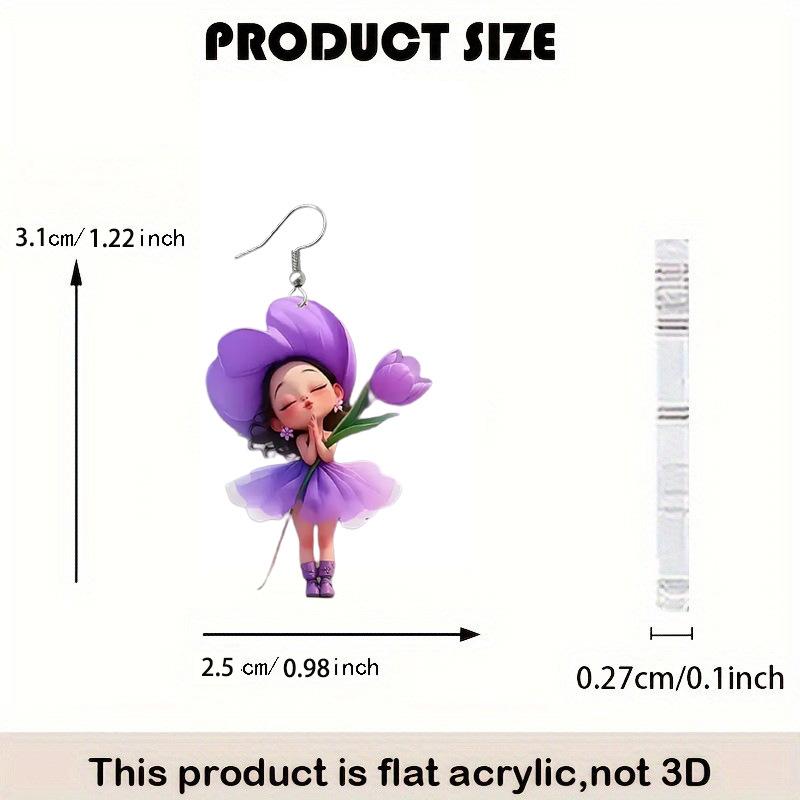 Purple Flower Fairy 2D Acrylic Earrings Cute Beautiful Flower Fairy Spring Summer Earrings