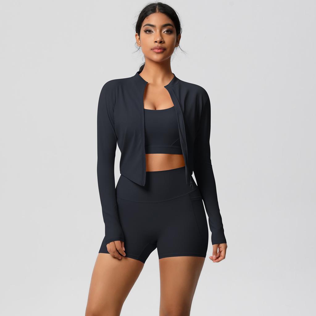 High Waisted Brushed Tight Pocket Yoga Suit, Cloud Sensing Quick Drying Exercise Three Piece Set, Outdoor Leisure Running Fitness Set, Women'S