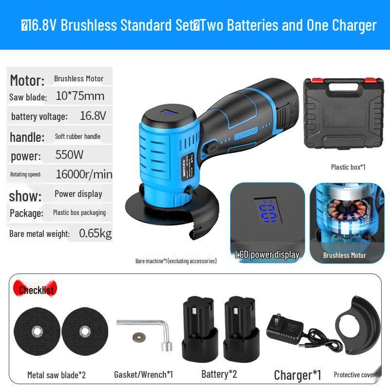 Compact Brushless Lithium Battery Angle Grinder for Home - Electric Micro Grinder for Seam Cleaning and Cutting