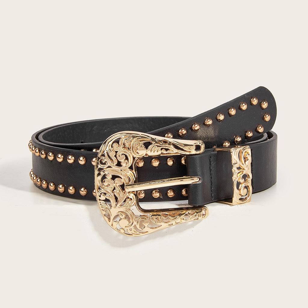 Metal Carved Pin Buckle Belt All Age Aesthetic Waistband with Rivet Daily and Formal Belt Waist Strap for Pants Jeans