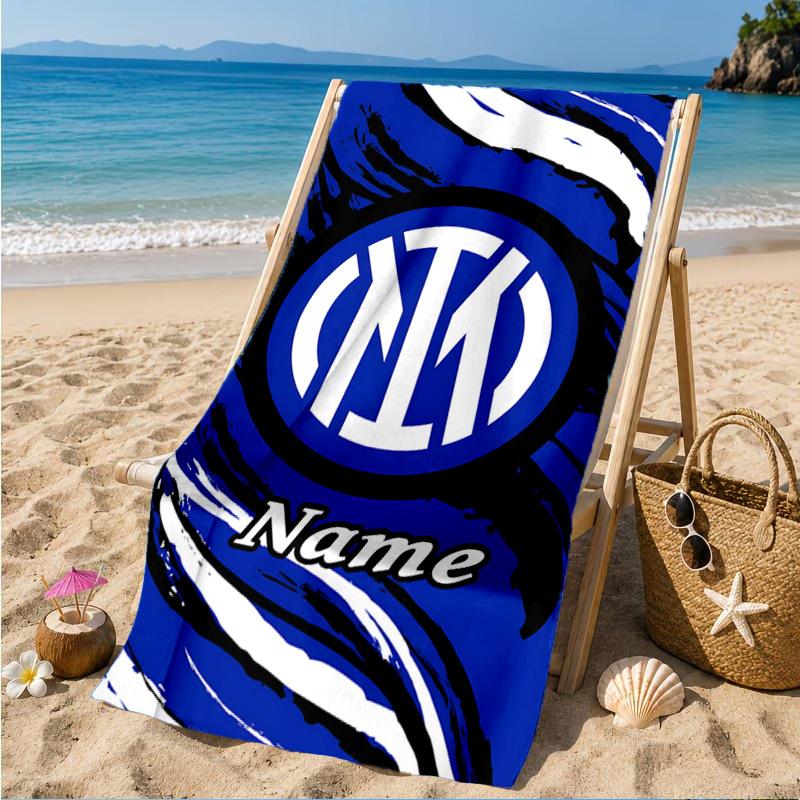 Custom Name Beach Towel Milan Crest Microfiber Beach Towel, Lightweight for Summer Travel, Swimming Pool Fan Birthday Gift