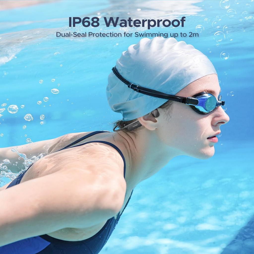 DOOGEE Bone Conduction Headphones IP68 Waterproof, 10H Running Headphones Bluetooth 5.4 Open Earphones 32GB MP3, Underwater Swimming,Fitness