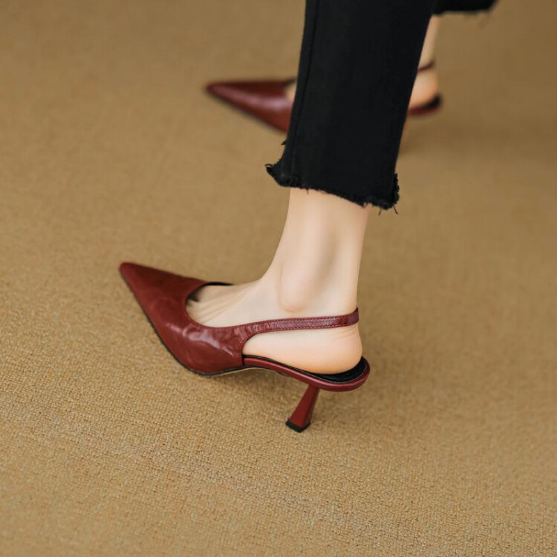 New sandals women's summer women's bag head sandals leather comfortable pointed rear air heel large size beef tendon sole non-slip