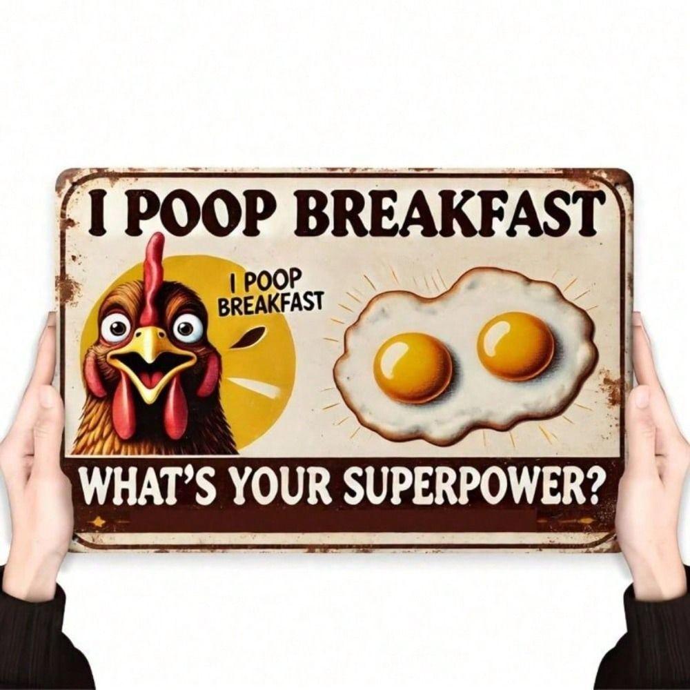 

Vintage Farmhouse Metal Wall Art, Breakfast Poop Superpower Poster for Kitchen