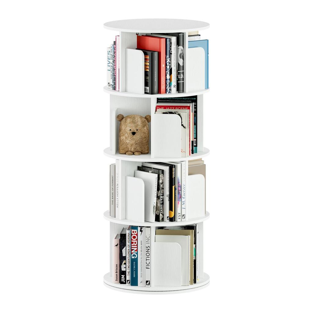 APPOLYN Rotating 4 Diameter Height To Hold A4 Comic Picture Storage Large CD DVD White Bookshelf, Bookshelf, Tiers, 40CMHeight 128CM, Paper, Rack,