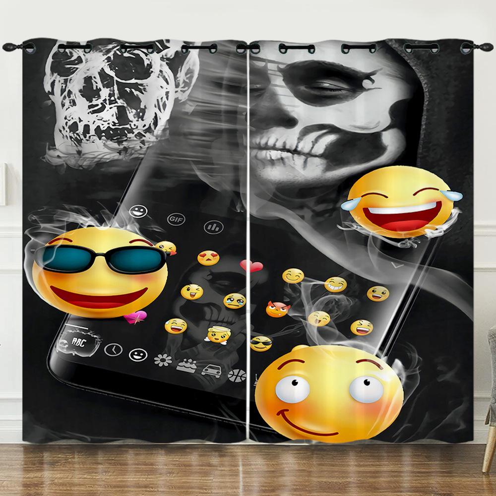 Curtain Funny Smiley Face 3D Digital Printing Blackout Curtain Punching