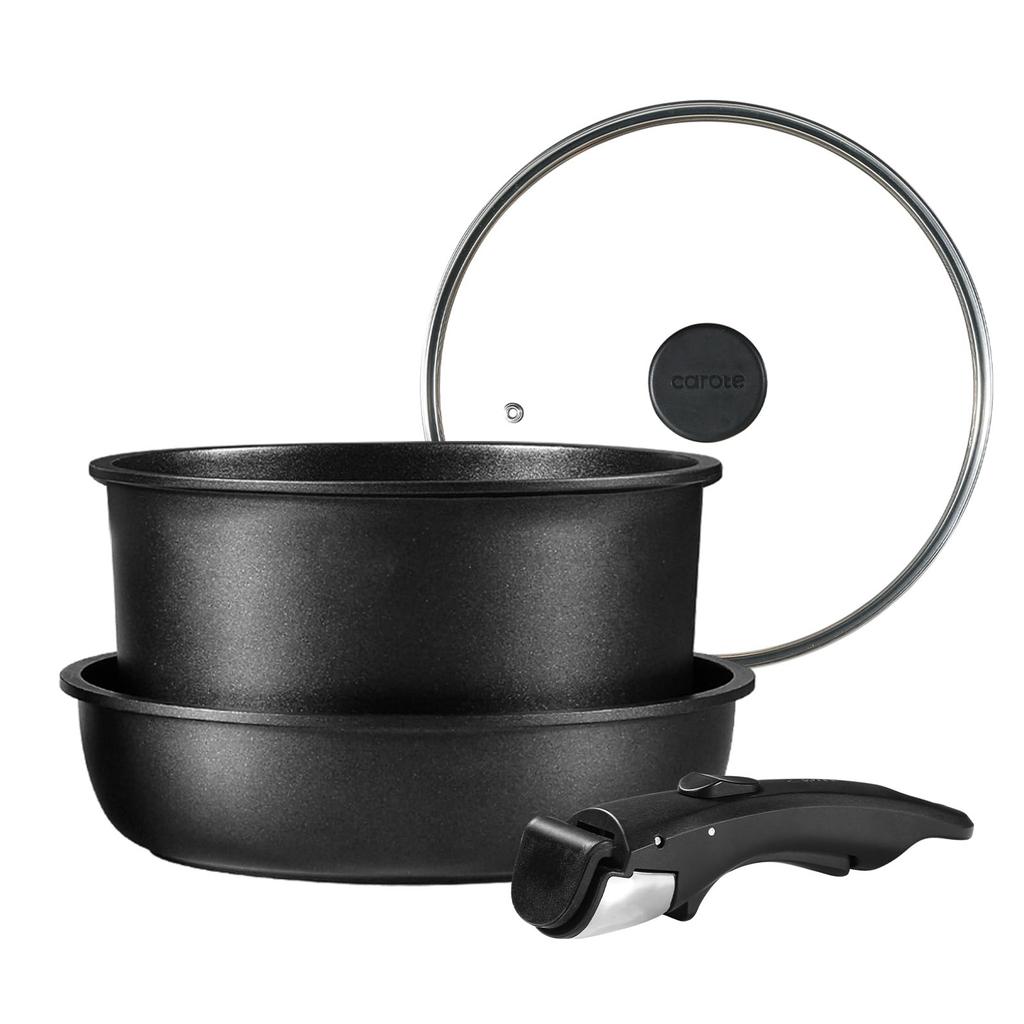 CAROTE Frying Pan and Pot Induction Gas Free of PFOA and Other Harmful Professional Titanium Removable Refined Compact Perfect for Single New Easy