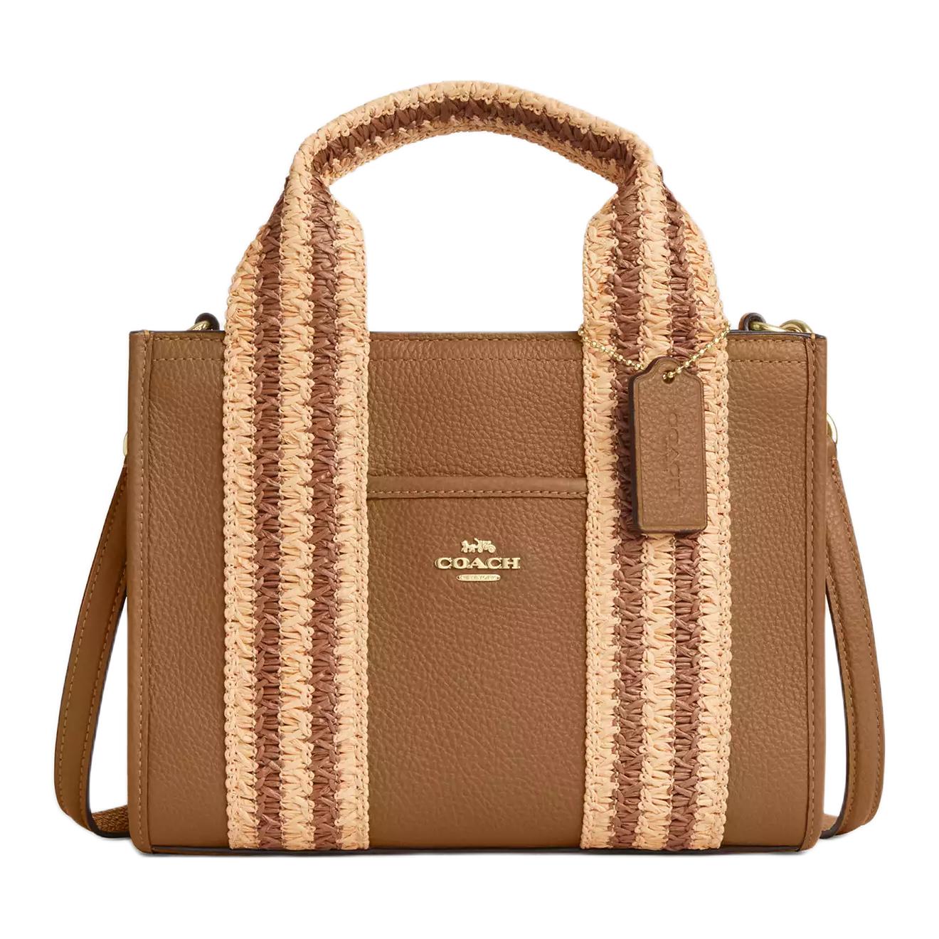 

Coach Smith 24 Brand Logo Woven Strap Leather Tote Bag Shopping Bag Crossbody Shoulder Handbag Medium Women tote Honey-Brown Multicolor CBG91-IMXJ7 Basic Set (Bag+Dust Bag)