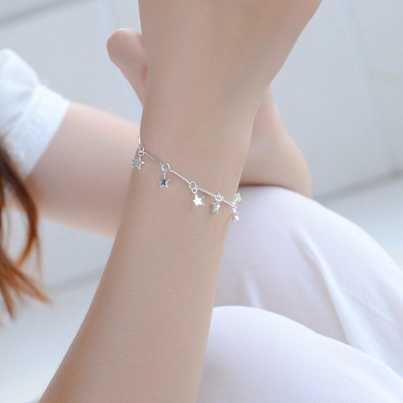 925 Sterling Silver Tassel Star Bead Charm Bracelets Anklet Bracelets For Women Girls Party Wedding Jewelry A173