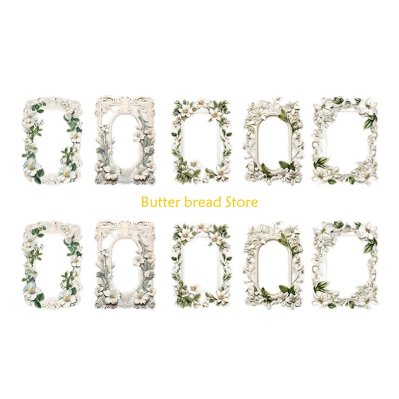 W89C 10Sheets Vintage Embossed Cutout Frame Collage Cards Scrapbooking Background Collage Paper for Journaling Paper Craft