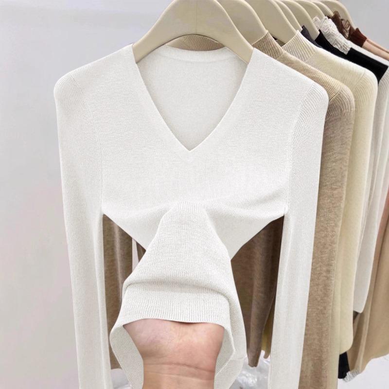 Simple Green Temperament White Underwear Sweater Women's Autumn New Collar Base Knitted Top